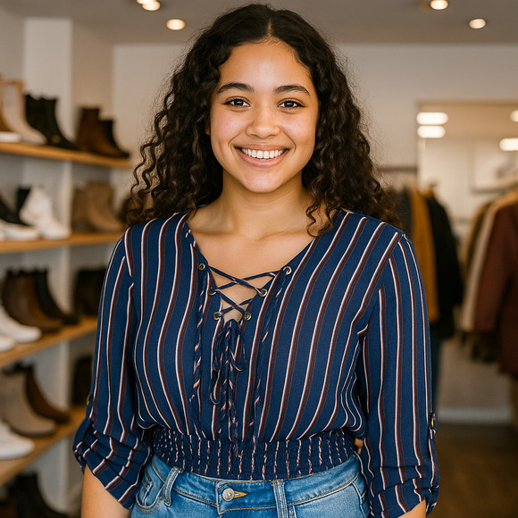 rue21 Tops - NWT Rue 21 Juniors Blouse Medium Blue Striped V Neck Long Sleeve Cropped Top
